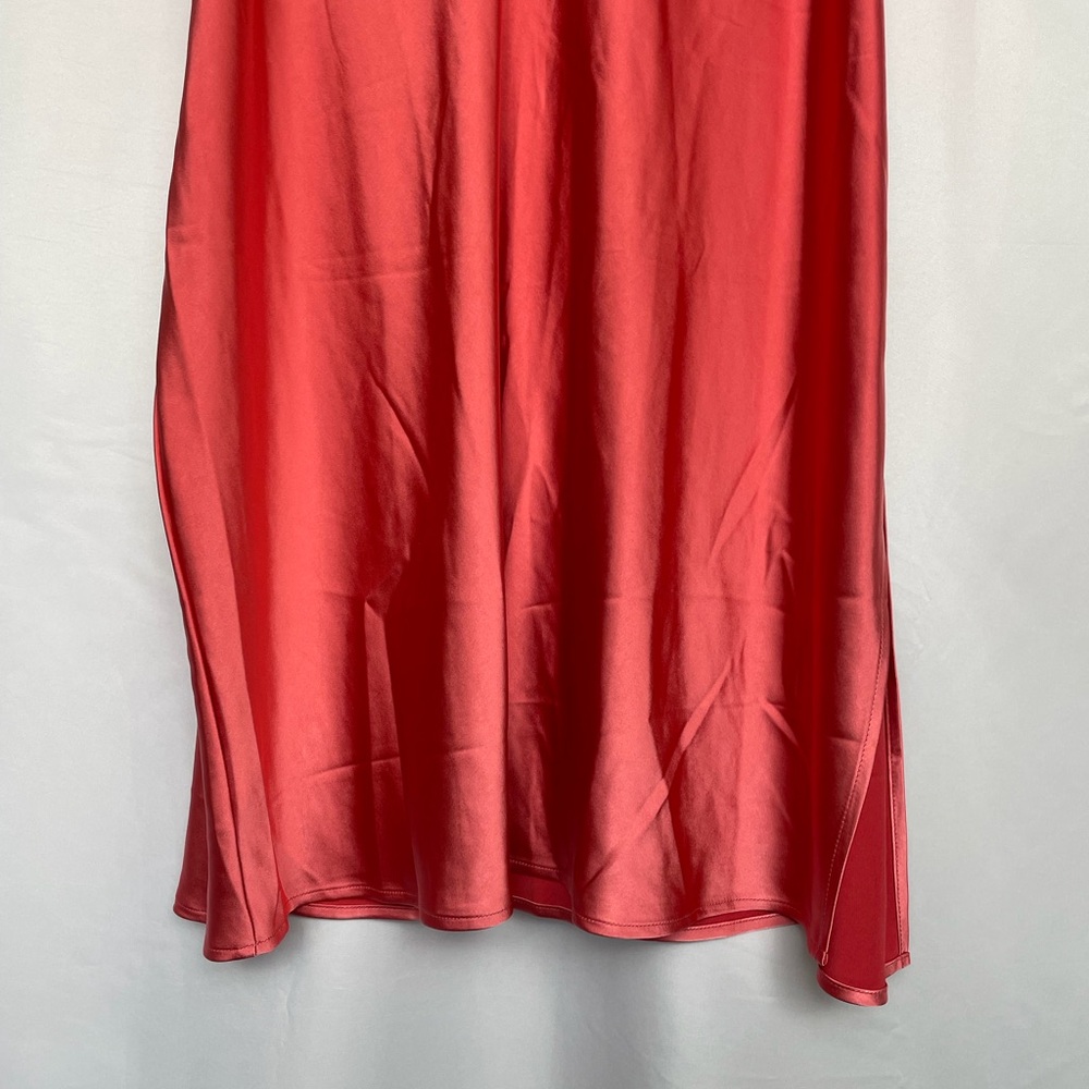 NWT Romantic Clean Girl 90s Minimalist Calypso Coral Satin Midi Slip Skirt XXL - Picture 2 of 9